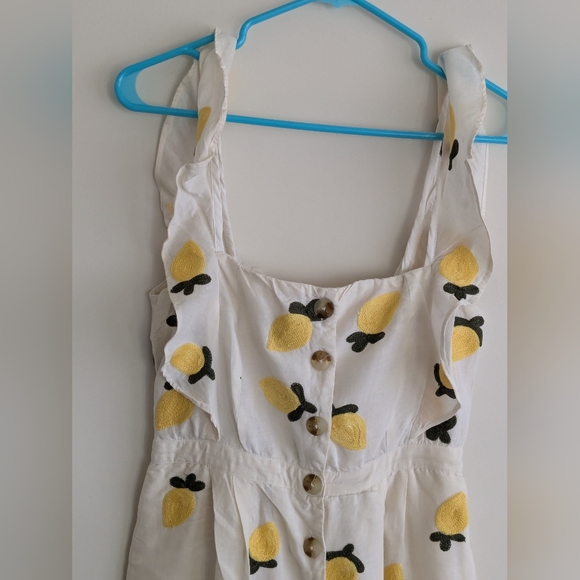 Anthropologie Red Carter Embroidered Lemon Ruffle Wide leg Flare Jumpsuit SMALL - Picture 5 of 15